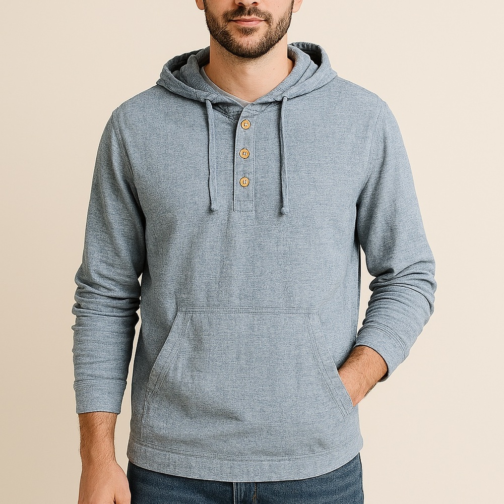 Men's Blue J Crew Hooded Chambray 100% Cotton Shirt